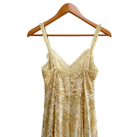NEEDLE & THREAD Valentina Yellow Tulle Lace Sequin Ruffle Gown Maxi Dress 4 - Picture 6 of 12